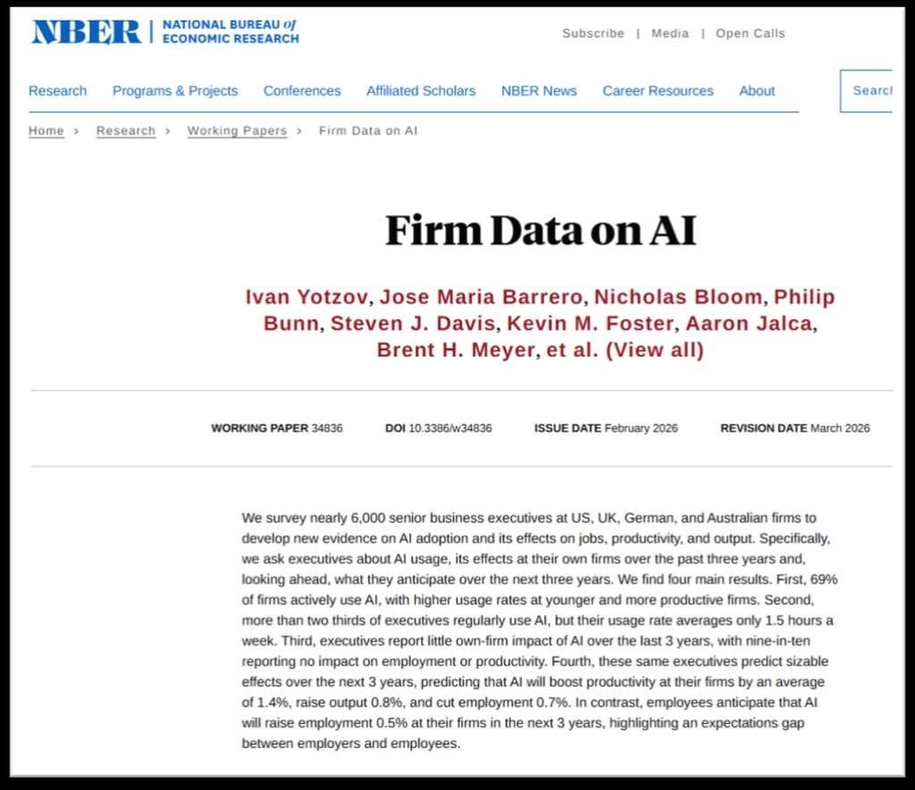Screenshot of NBER Working Paper 34836 “Firm Data on AI”